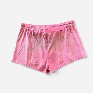 Juicy Couture Velour Shorts Pink Rhinestone "Juicy" Logo Back Size M Y2K Glam